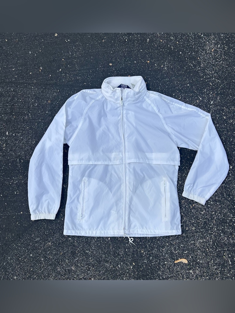 Vintage Womens Woolrich White Hidden Hooded Windbreaker Full Zip Size Small